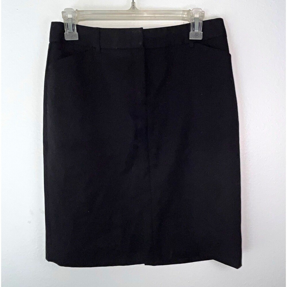 J.CREW Black Wool Twill Lined Pencil Skirt Pockets Zip Petites 6 Knee